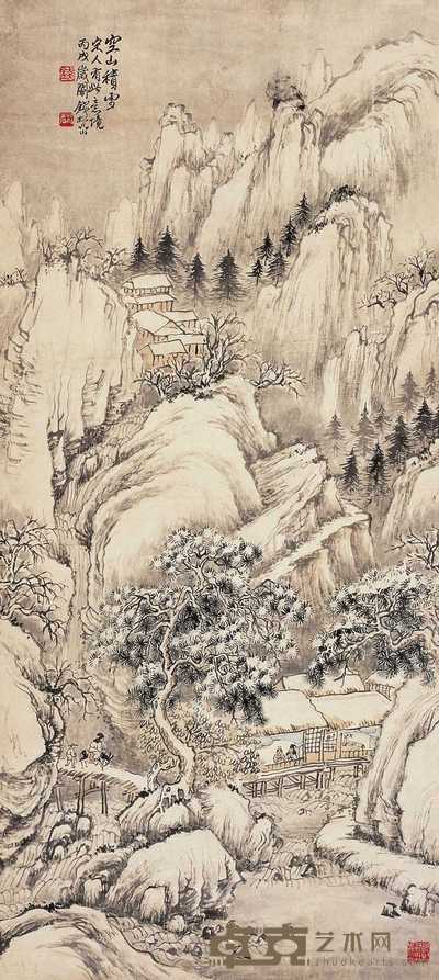 钱松嵒 丙戌(1946年)作 空山积雪 立轴 95×42cm